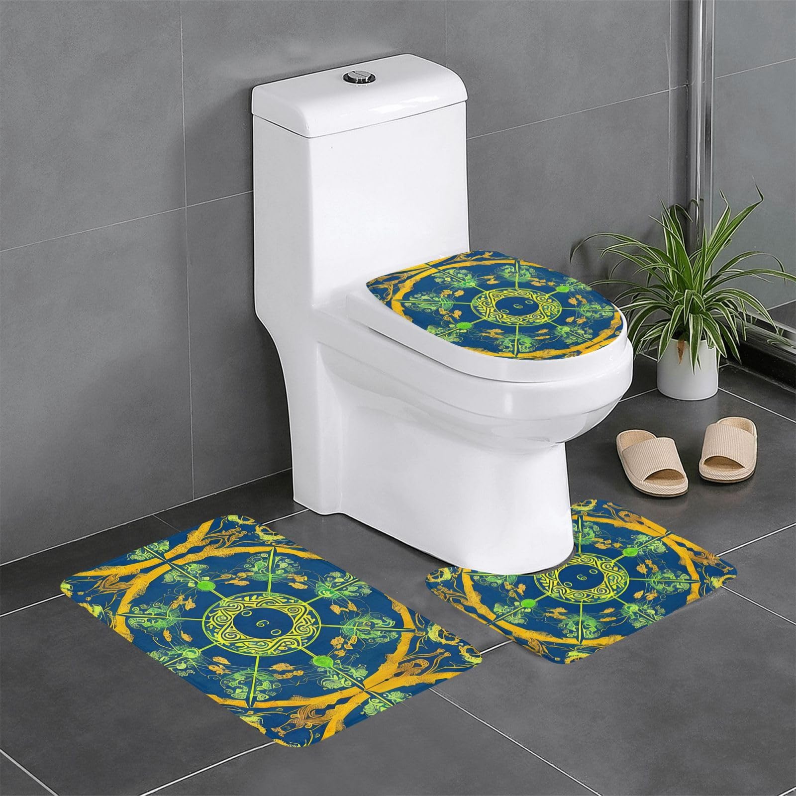 Tapis de contour pour toilettes et coiffeuse lot de 3 motif totem Yin Yang zen