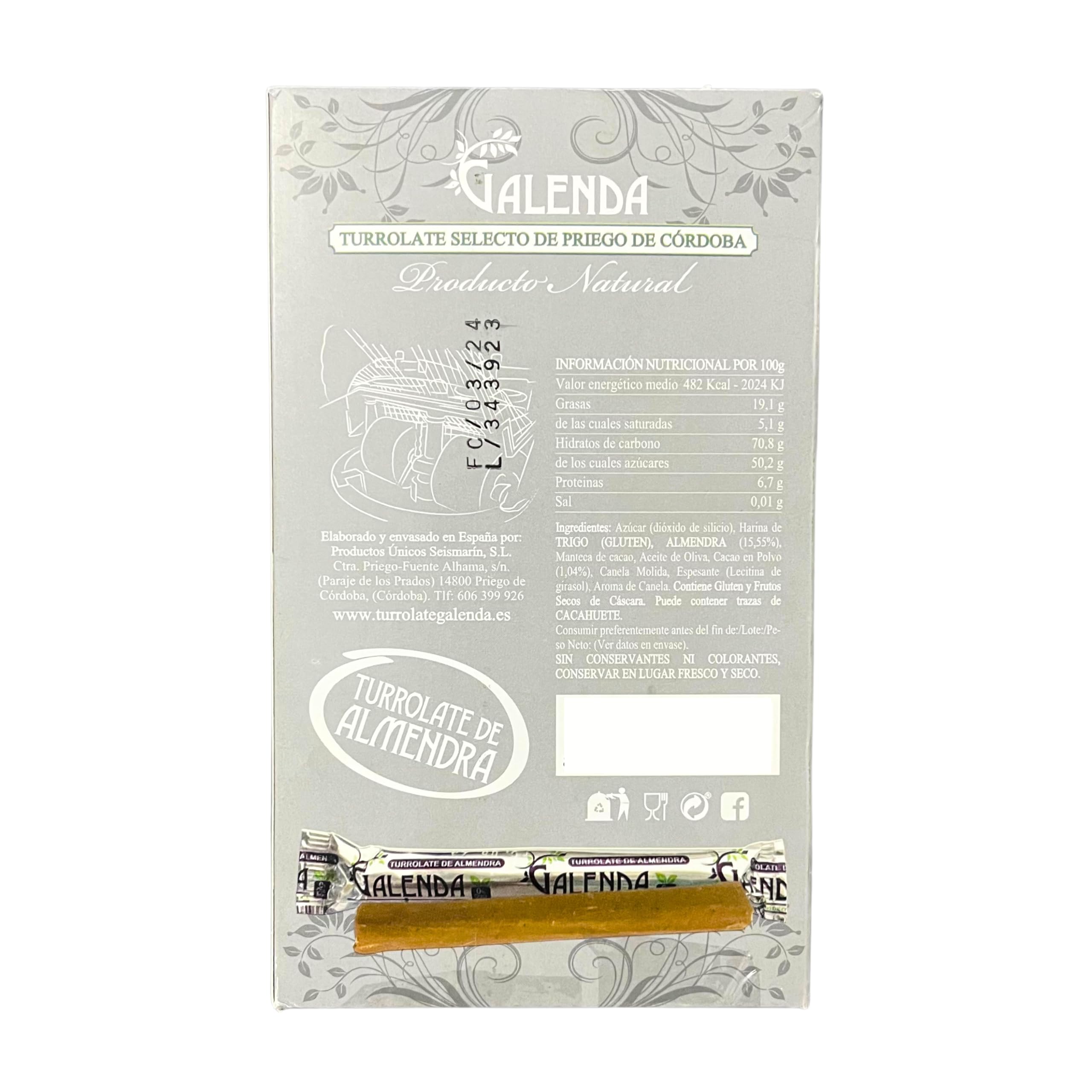 GALENDA Turrolate. Turrón Selecto de Priego de Córdoba (Almendra, 50 GR)