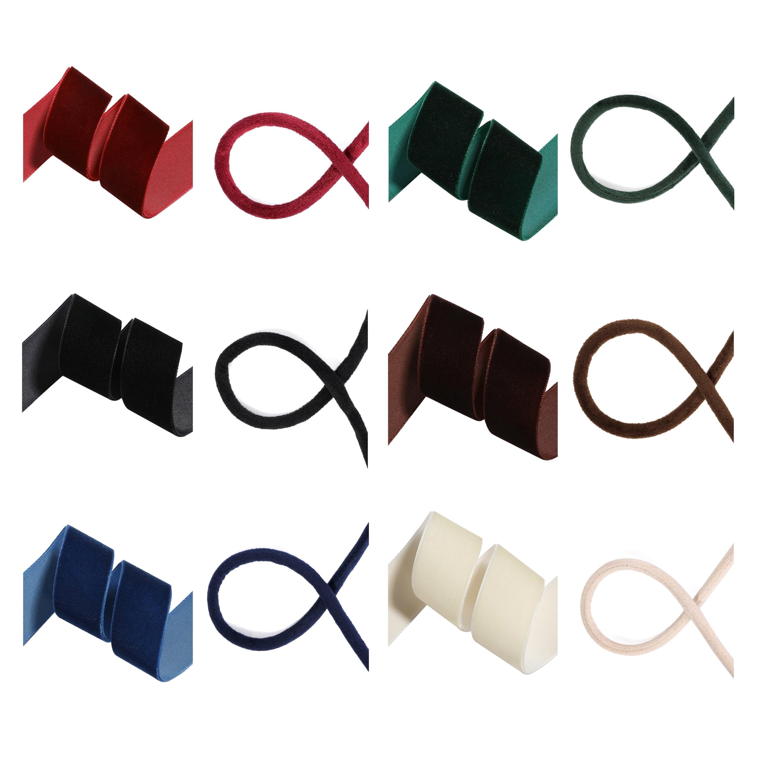 Velvet Ribbon and Matching Velour Round Cord Soft Luxury Craft Dressmaking Trim. French Navy, 5 Meter: 7mm Flat Ribbon