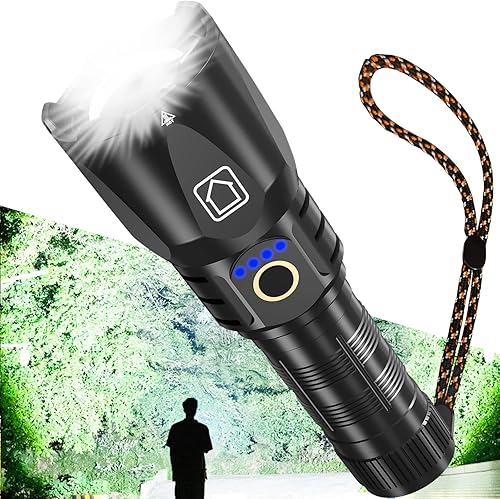 Twnkdia Rechargeable Flashlights 150000 High Lumens, Super Bright LED Flashlight WZoomable 5 Modes, Powerful Handheld Flashlight for Camping