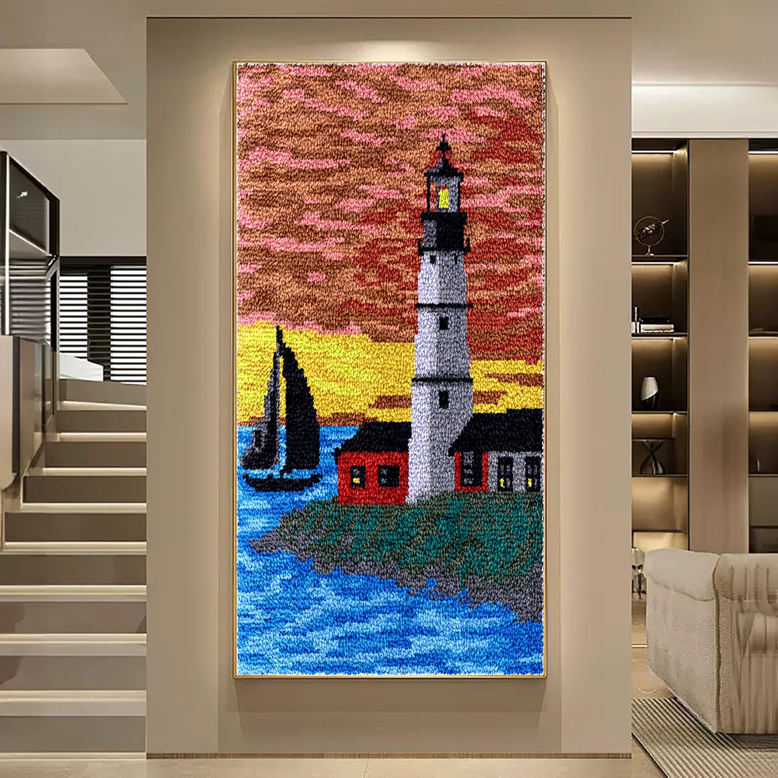 69 x 102 cm zestawy haczyków zatrzaskowych dla dorosłych DIY zestawy do szydełkowania dywanów z wstępnie zadrukowanym płótnem i haczykiem zatrzaskowym i wystarczającą ilością przędzy z haczykiem,