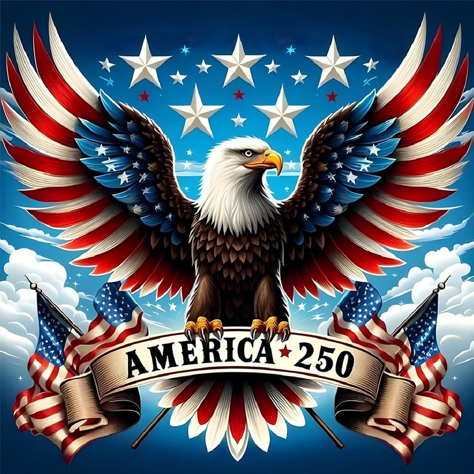 POETRYDRAW Independence Day Eagle Full DIY 5D Round Drill Diamond Art Paintings Picture Arts Craft for Adults Beginner Home Wall Decor Diamond Crystal Rhinestones Painting Kits 15.75 X15.75 in