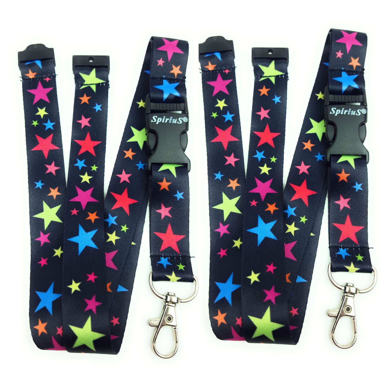 SpiriuS SET of 2 Breakaway Lanyards Neck strap for ID card badge Holder unique Pattern (RAINBOW STARS)