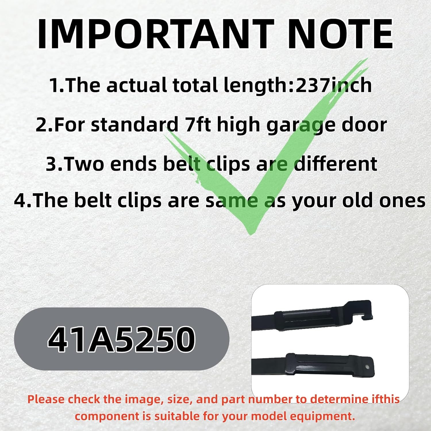 Garage Door Drive Belt Assembly 41A5250 - for 7' Liftmaster, Sears, 237" Chamberlain Garage - Compatible with Chamberlain/LiftMaster/Sentex/Whisper Belt Drive Garage Door Opener