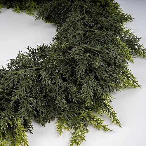 Miniatura 5 de Guirnalda de cedro de Navidad de 6 pies, guirnalda de vegetación artificial con 168 puntas de rama, imitación realista para chimenea, escalera,