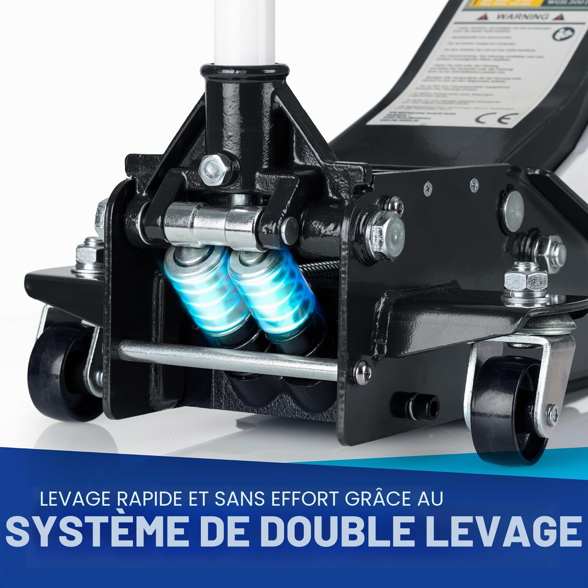 Cric Roulant hydraulique NTG Certifié 3 tonnes (Hauteur de Levage 75-505 mm) Professionnel avec Double Cylindre Cric Plat pour SUV et Voitures Basses Noir [Extra Stable 35,2 kg]