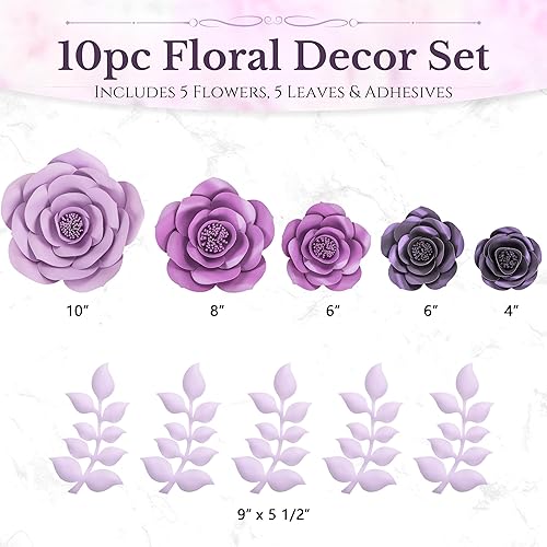 Miniatura 9 de Rainbows & Lilies 10 flores de papel grandes para decoración de pared, rosas artificiales 3D para bodas, fiestas de novia, baby shower, decoración