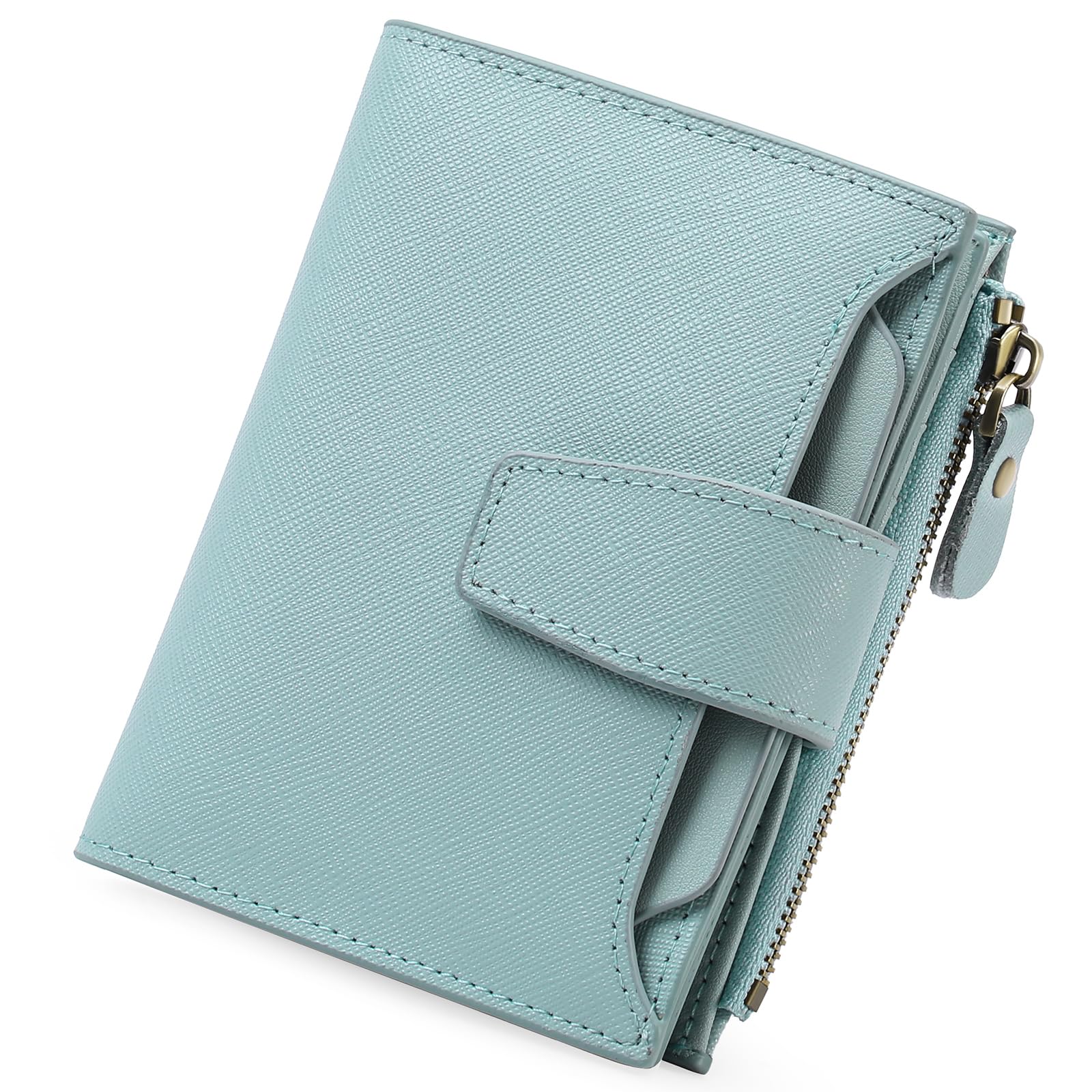 GOIACII Small Women Wallet Genuine Leather RFID Blocking Bifold Zipper Pocket Card Holder with ID Window
