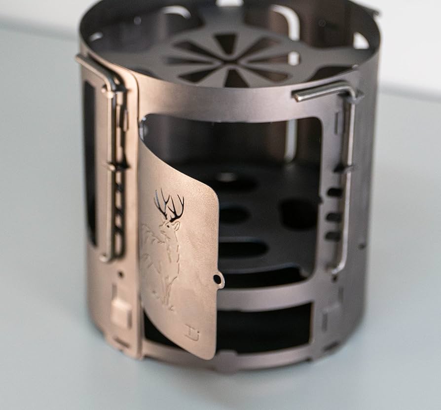 超軽量1593g　チタンストーブ（中古） 鍛冶屋の頓珍漢 チタン製 ポケットストーブ 専用風防 2枚1セット