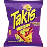 Takis Fuego Spicy Rolled Tortilla Chips 3.25 oz Snack, Extreme Hot Chili Pepper & Lime Flavored