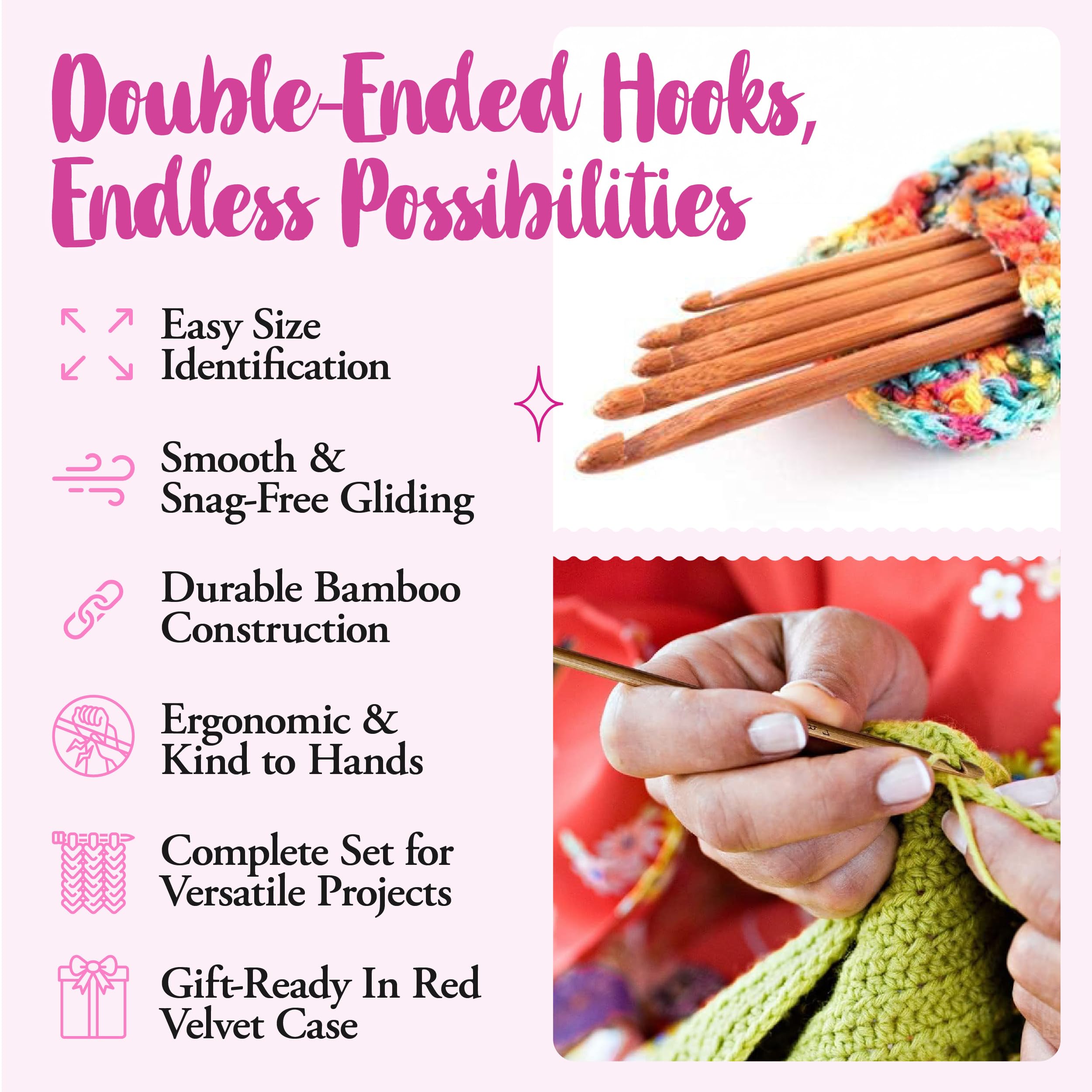 KnitPal 14-inch (35cm) Double Ended Tunisian Afghan Crochet Hooks Set - 6 US Sizes: K/6.5mm, 7mm, L/8mm, M/9mm, N/10mm, O/12mm - Long Tunisian Crochet Hooks