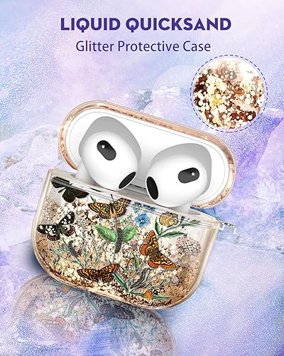 Miniatura 3 de Funda para Airpods de 3 generación para mujer, bonita funda Kawaii estética para niñas, estuche protector de llavero femenino con purpurina líquida