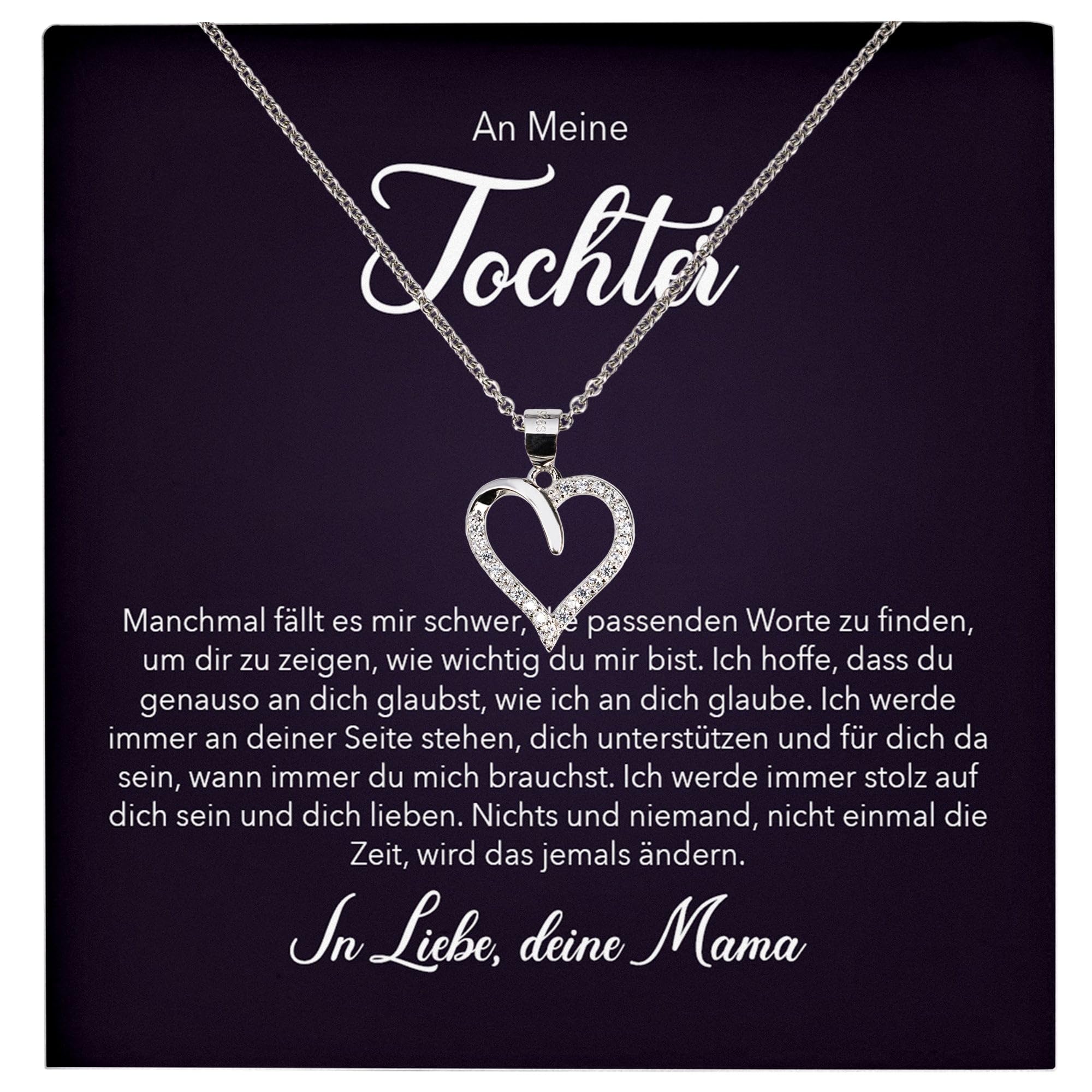 Tochter Geschenk von Mama Silber 925/000 Herz Halskette mit Karte Mädchen Frauen Schmuck Geburtstag Weihnachten Firmung Konfirmation etc.