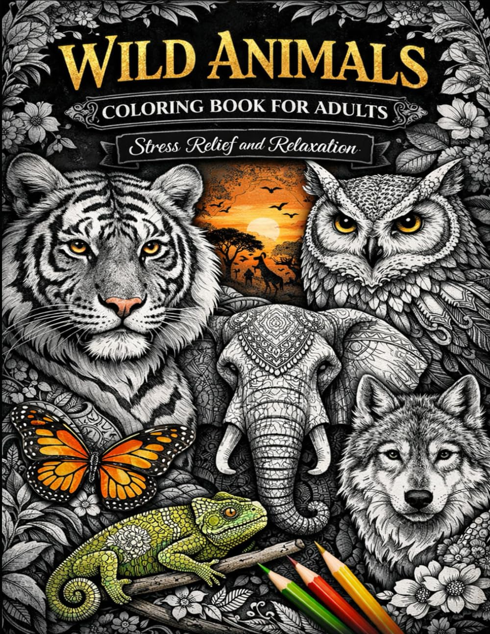 Wild Animals Coloring Book for Adults: Stress Relief and Relaxation