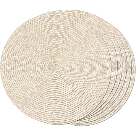 Round Fabric Placemats: FunWheat Braid Woven Placemats of 6 for Dining Table
