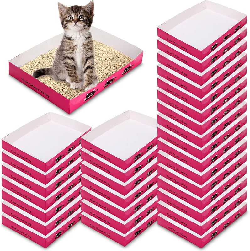 Caixa de Areia Descartável para Gatos de Papel com Revestimento Impermeável Amyhill Rose Red, Pacote com 30