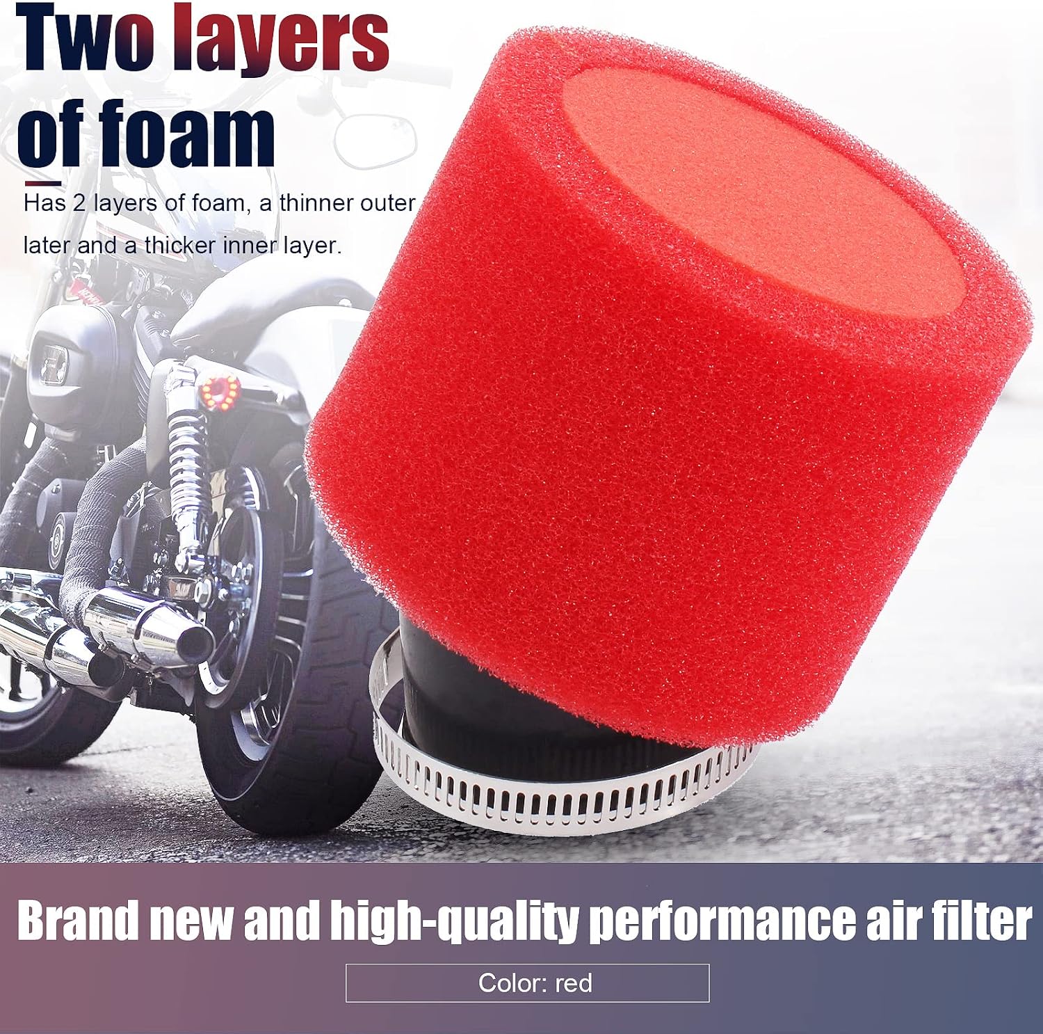 Universal 44mm 45mm 46mm Red Angled Double Foam Pod Performance Filter 50cc 70cc 90cc 110cc 125cc ATV Quad Scooter Go Kart Moped Pit Dirt Super Pocket Mini Bike