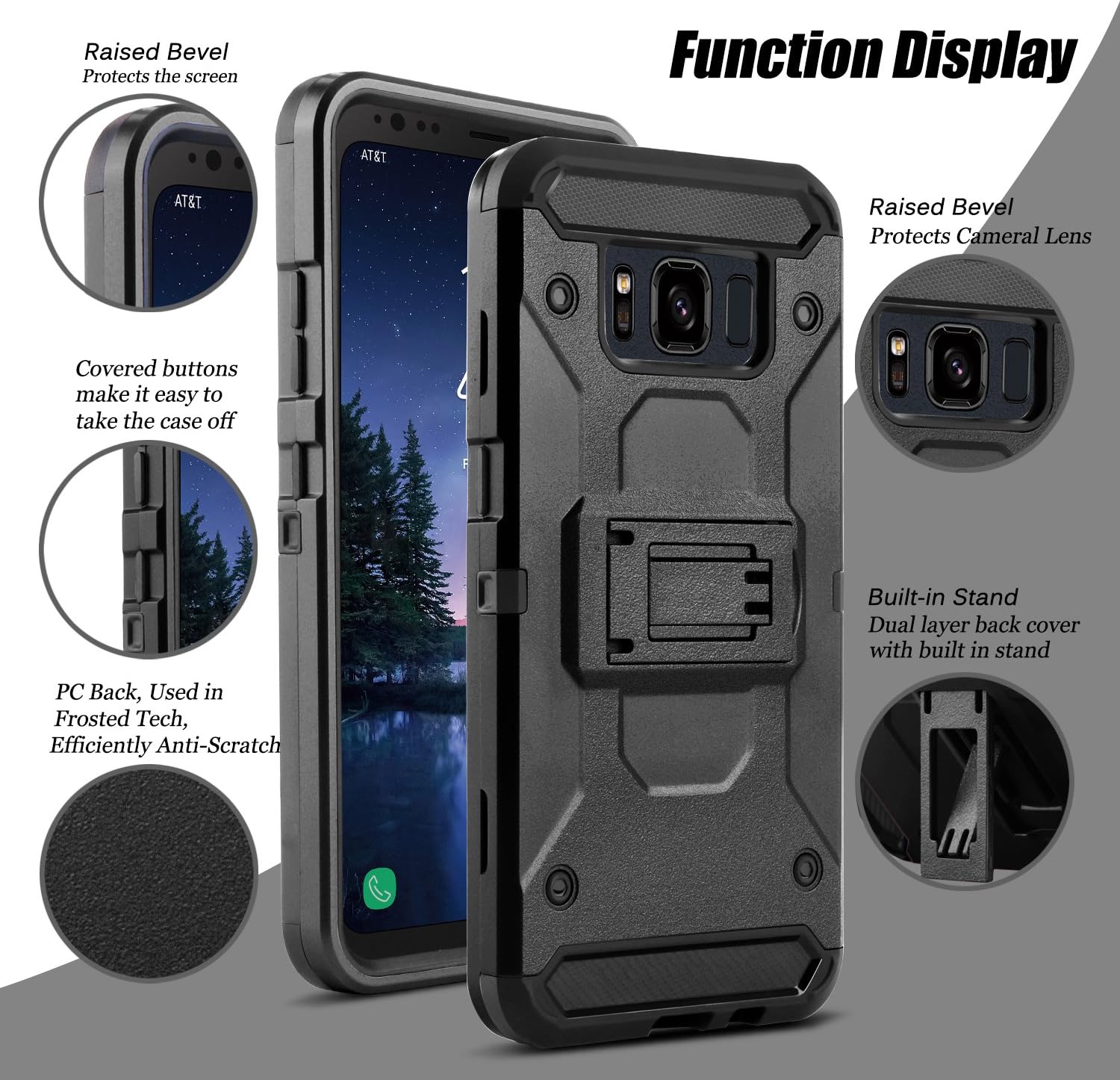 Galaxy S8 Active Case, Venoro Heavy Duty Armor Shockproof Rugged Protection Case Cover with Belt Swivel Clip and Kickstand for Samsung Galaxy S8 Active 5.8" 2017 Release (Black)