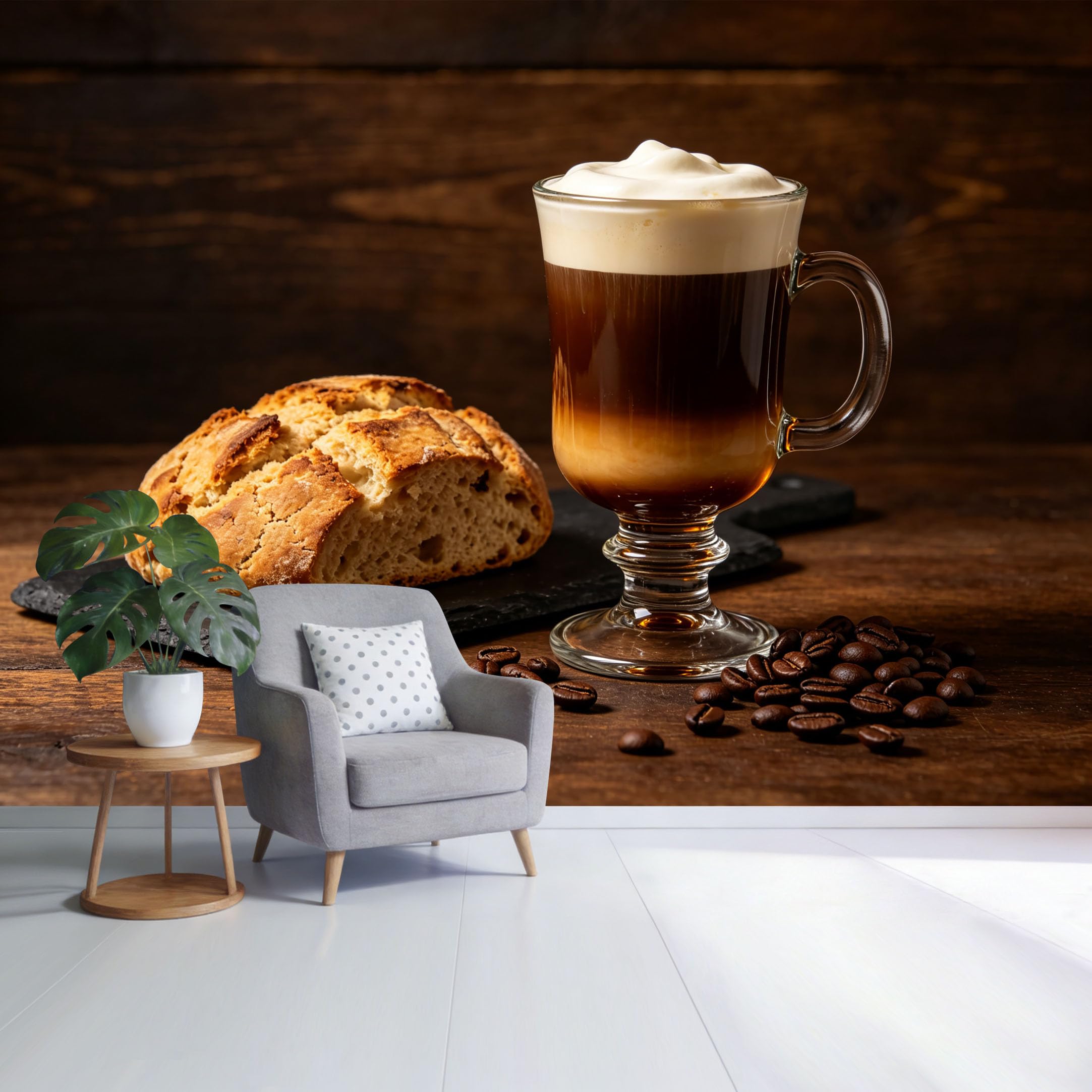 Custom Size Wall Mural Rustic Coffee Cup and Bread Still Life Brown Wood Texture Vintage Kitchen Theme SelfAdhesive Wall Fabric Removable Wallpaper for Home Office Decor