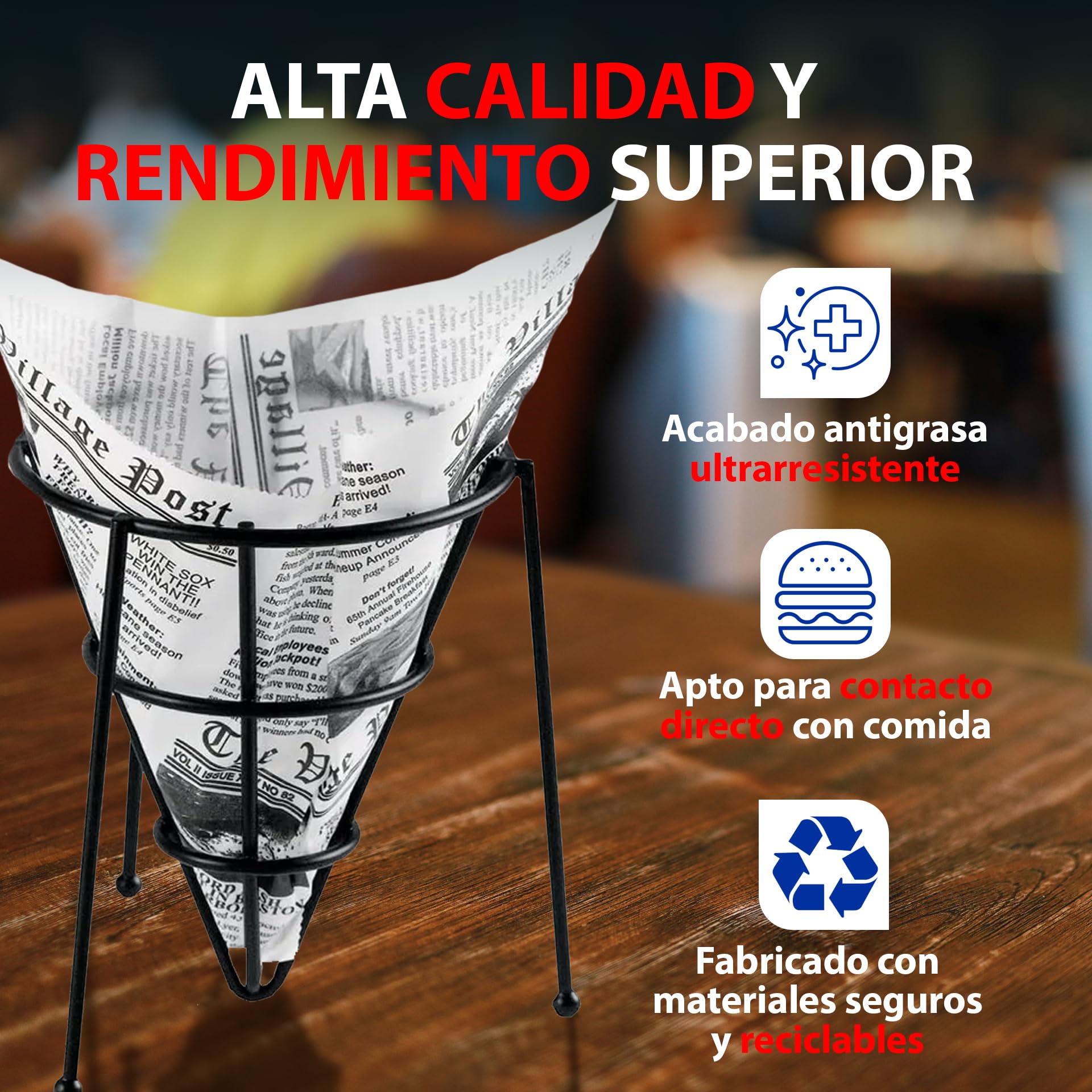 BALSAT Papel Antigrasa para Alimentos 28x31cm | Estampado de Periódico | Ideal Para Hamburguesa o Papel para Queso y Fritos | Caja de 1000 Hojas Alimentarias Multiusos y Ultra Resistentes