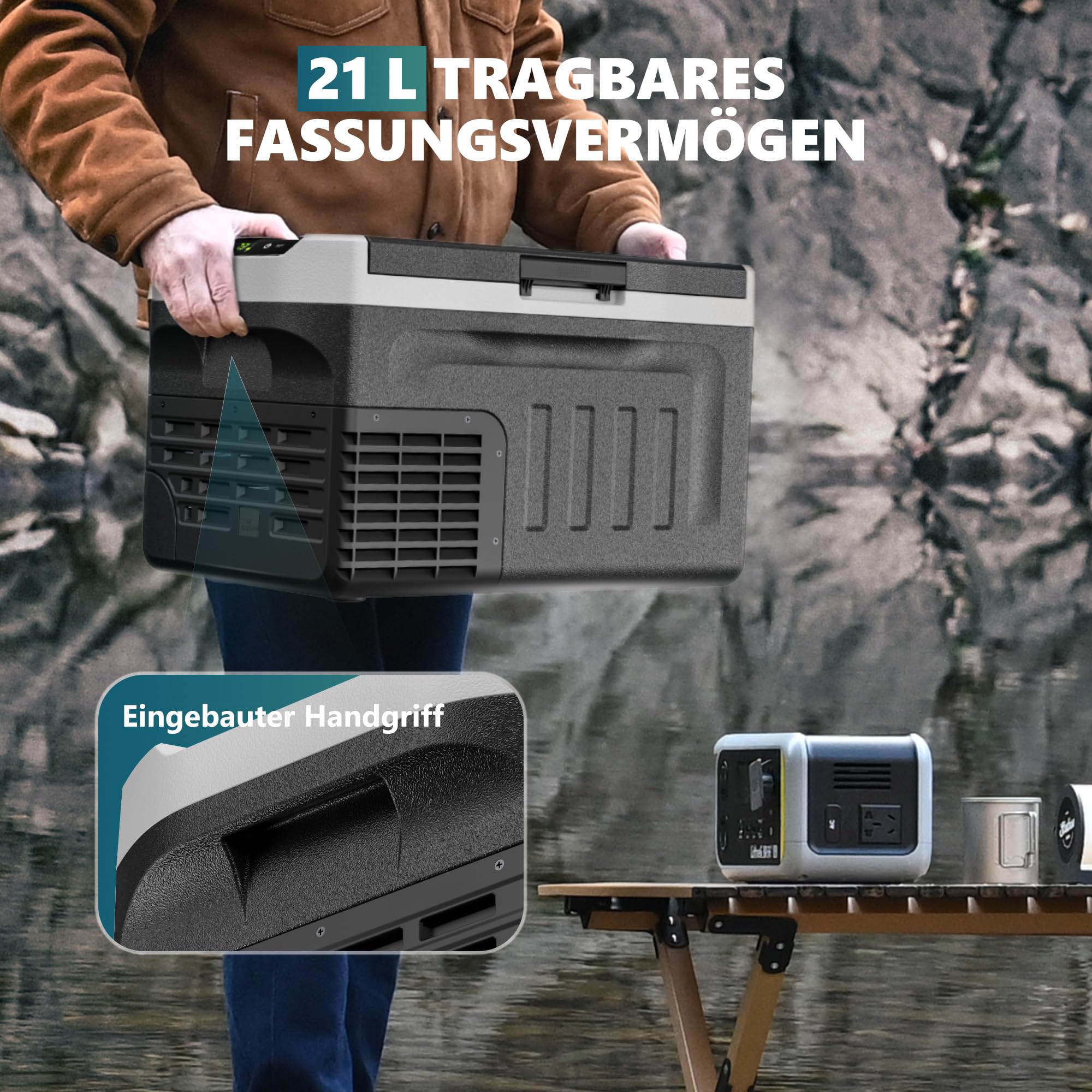 EUHOMY 21L Kompressor Kühlbox -20℃~20℃, 12V Auto-Kühlschrank, Tragbarer Gefrierschrank 12/24V DC 220-240V AC, mit APP-Steuerung für Camping, Reisen, LKW, Haus