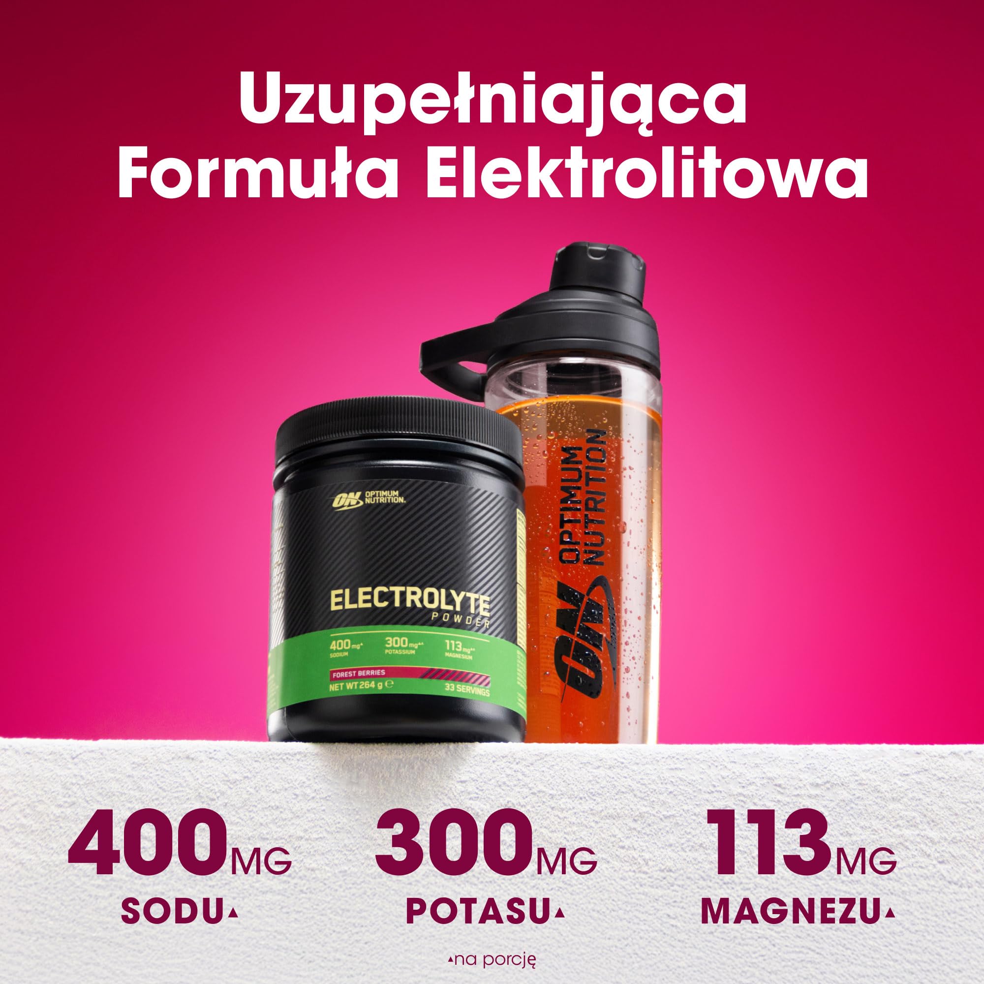 Optimum Nutrition Elektrolity w Proszku, Owoce Leśne Formuła Gotowa do Wymieszania, Sód Magnez Potas Suplement Diety dla Treningów i Intensywnych Ćwiczeń, 264 g, 33 Porcje