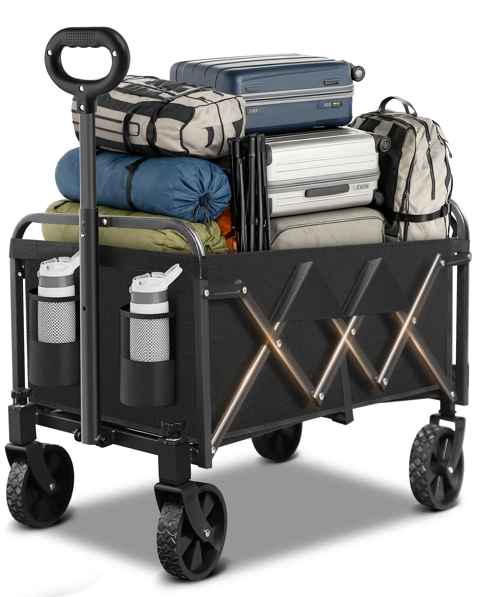 Carrello leggero pieghevole, manico regolabile, resistente, portabicchieri, portatile, compatto e salvaspazio, per campeggio, shopping, giardino, sport, spiaggia