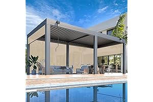 HANSO 10x20ft Aluminum Pergola with 6-Panel Pull-Down Screen and Adjustable Roof