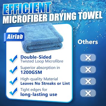 Airlab Microfiber Towels Cars Wash Drying Cleaning Cloth, Light Blue | Thick Plush Auto Detailing Super Absorbent for Interior & Exterior Lint Free, Streak Free, 24 x 16 Inch, Pack of 1