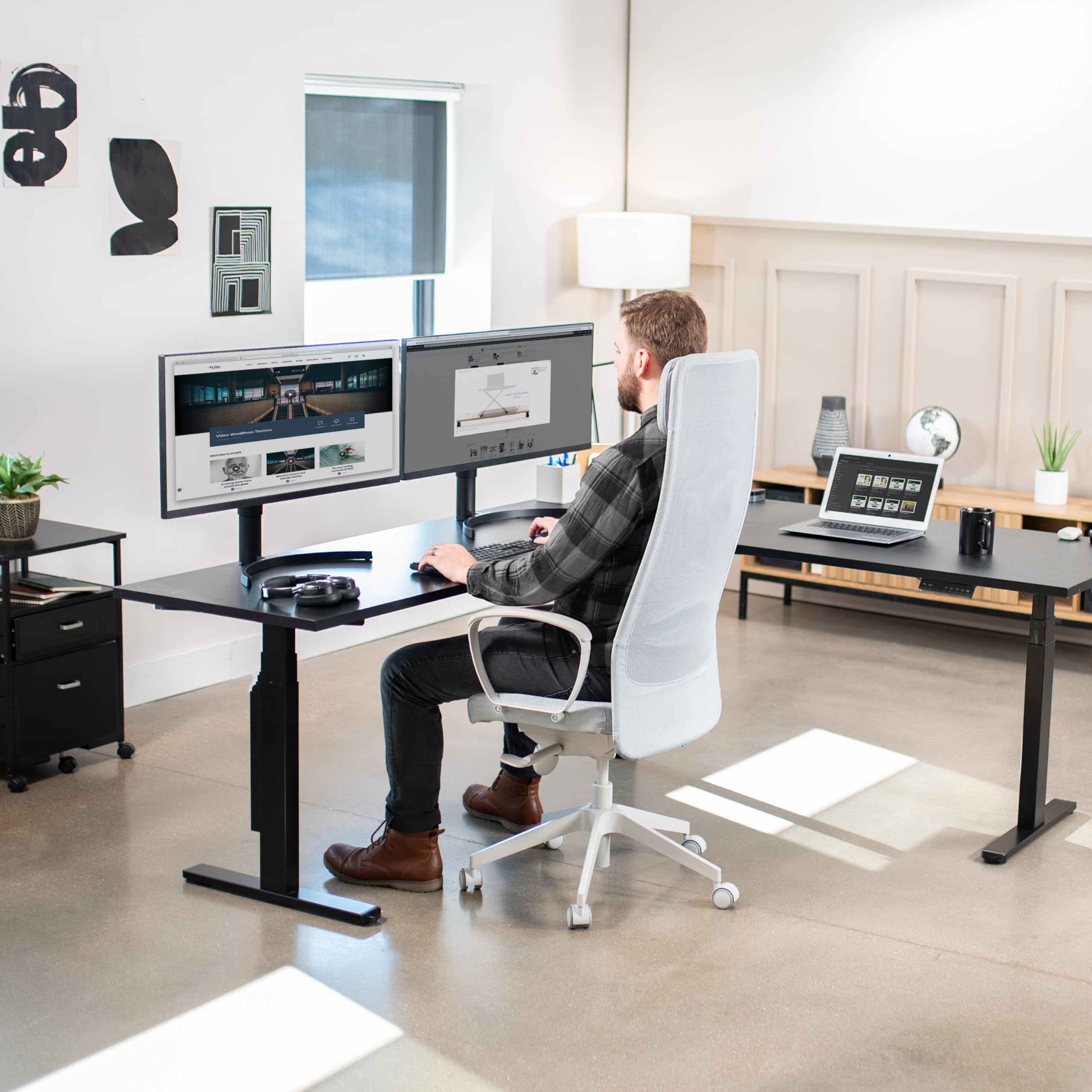 VIVO Electric Height Adjustable 84 x 71 inch Corner Memory Stand Up Desk 2 Black Solid Square Corner — view 8