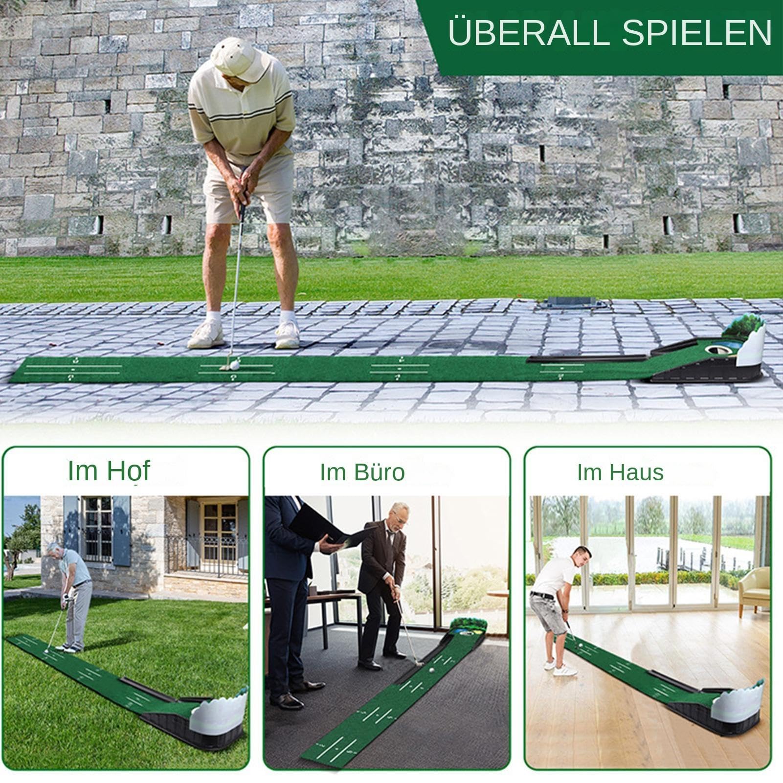 XIAOXIAOYU Putting Green Indoor Putting Green Matte | Tech Indoor Golf Putting Green, Base de Madera Maciza de Terciopelo para Interiores y Exteriores, Accesorios de Golf de Lujo para Hombres y