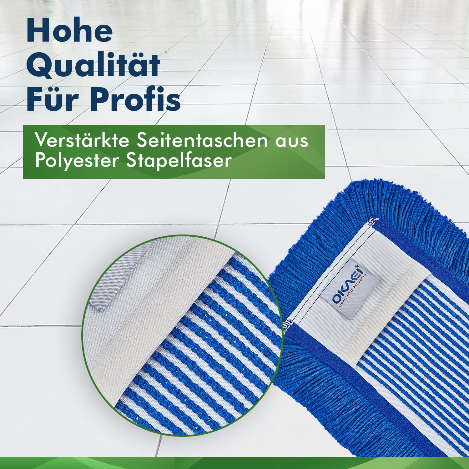 Okaei 10 Stück Wischmopp Bezug (40 cm) - Bodenwischer-Wischbezug zur Trocken- & Nassreinigung - Bodenwischer-Bezug für alle Gängigen Wischmopp-Halter und Pressen - Hochwertiger Wischer-Bezug Blau