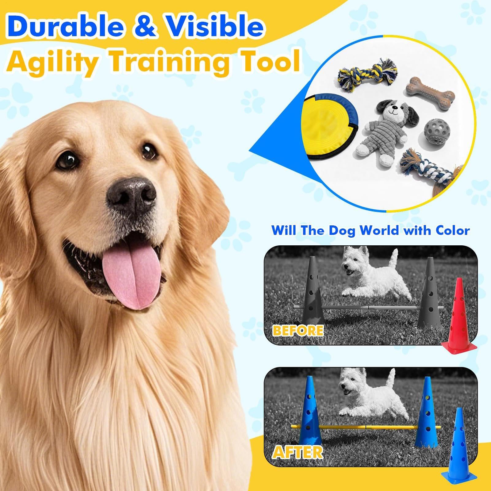 Equipo de Agilidad para Perros Accesorios Portátiles para Mascotas | Set de Vallas y Conos de Agilidad para Perros Pequeños Medianos Grandes Cachorros Interior Exterior Jardín Parque