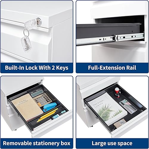 Miniatura 77 de Archivador vertical de 2 cajones con cerradura de metal, archivador vertical de metal, para oficina y hogar, archivadores verticales de acero