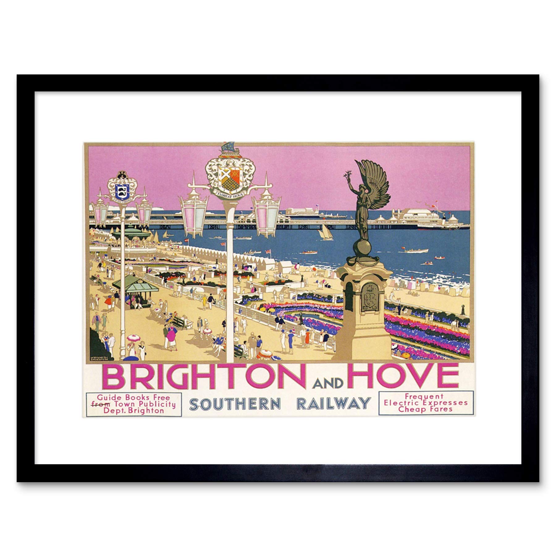 Wee Blue Coo Brighton Hove Sussex Beach Pier Sea Pink Sky Picture Framed Wall Art Print