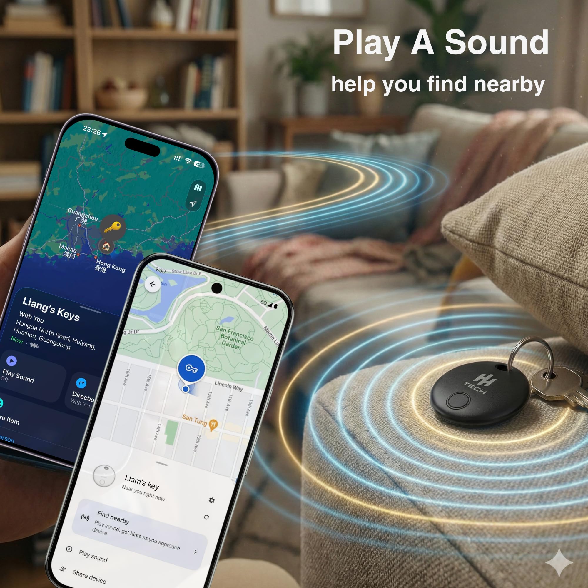 HH-Tech Smart Tracker Tag (confezione da 2) Dual Sytem per dispositivi Apple e Android, batteria sostituibile, traccia facilmente il tuo portafoglio, borsa, valigia e altro con l'app Apple Find My e