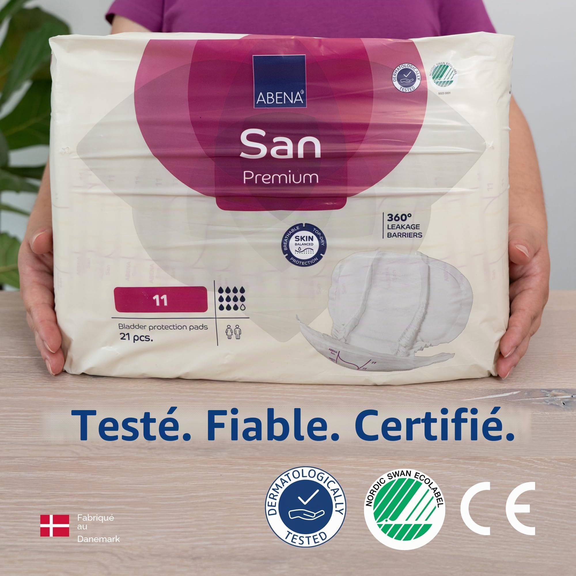 ABENA San Premium Lot de 21 serviettes d'incontinence pour homme et femme, respirantes et confortables, absorption rapide, forme discrète et efficace pour homme/femme – Premium 11, absorption de 3400