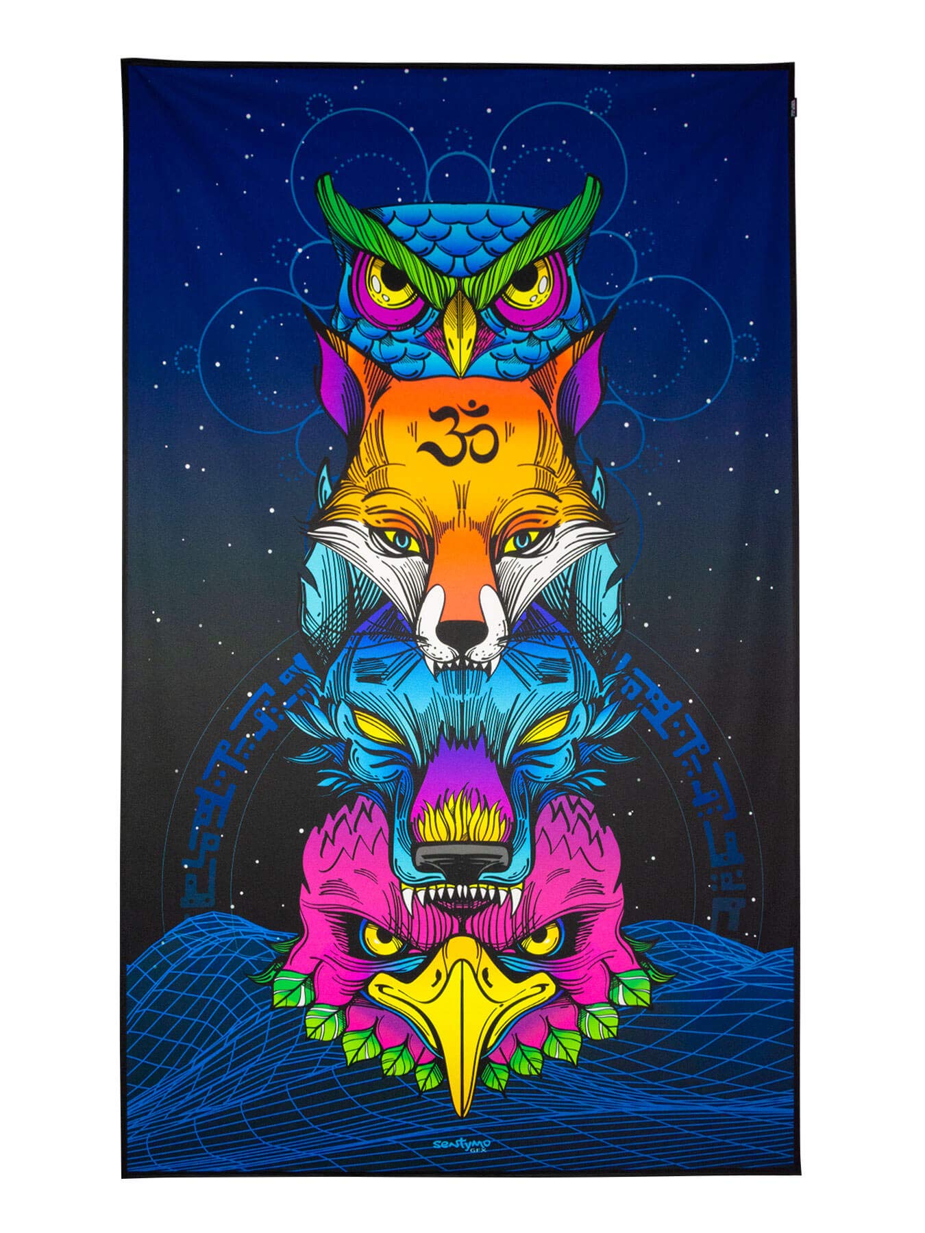 PSYWORK Blacklight Fabric Poster Neon | Sentymo Animal Stack | 1.47 x 2.42 m | UV-Active | Fluorescent | Wall Hanging Fabric Banner Poster Wall Picture Art Print Decorative Picture Tapestry
