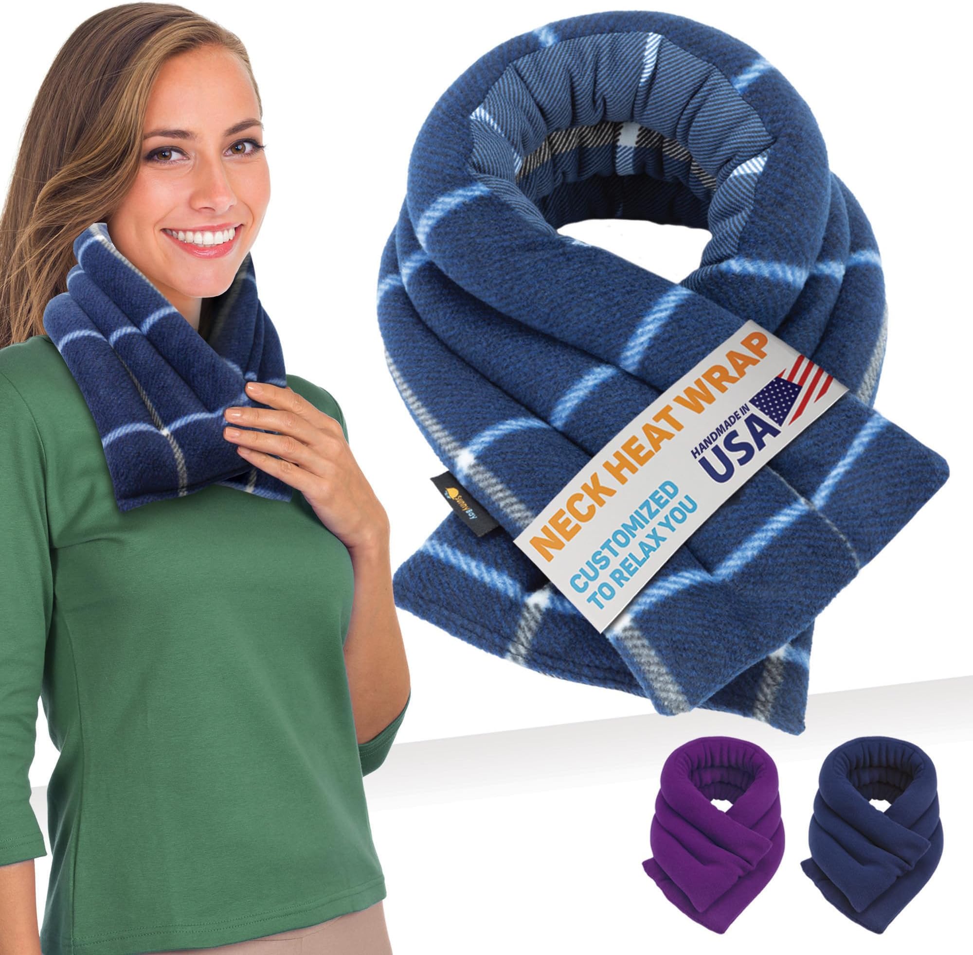 SunnyBay Microwave Heating Pad, Microwavable Heated Neck and Shoulder Wrap for Moist Hot or Cold Therapy, Lightly Weighted with Moldable Flaxseed, Cotton and Fleece Surface, 26x6 Inches, Ocean Blue