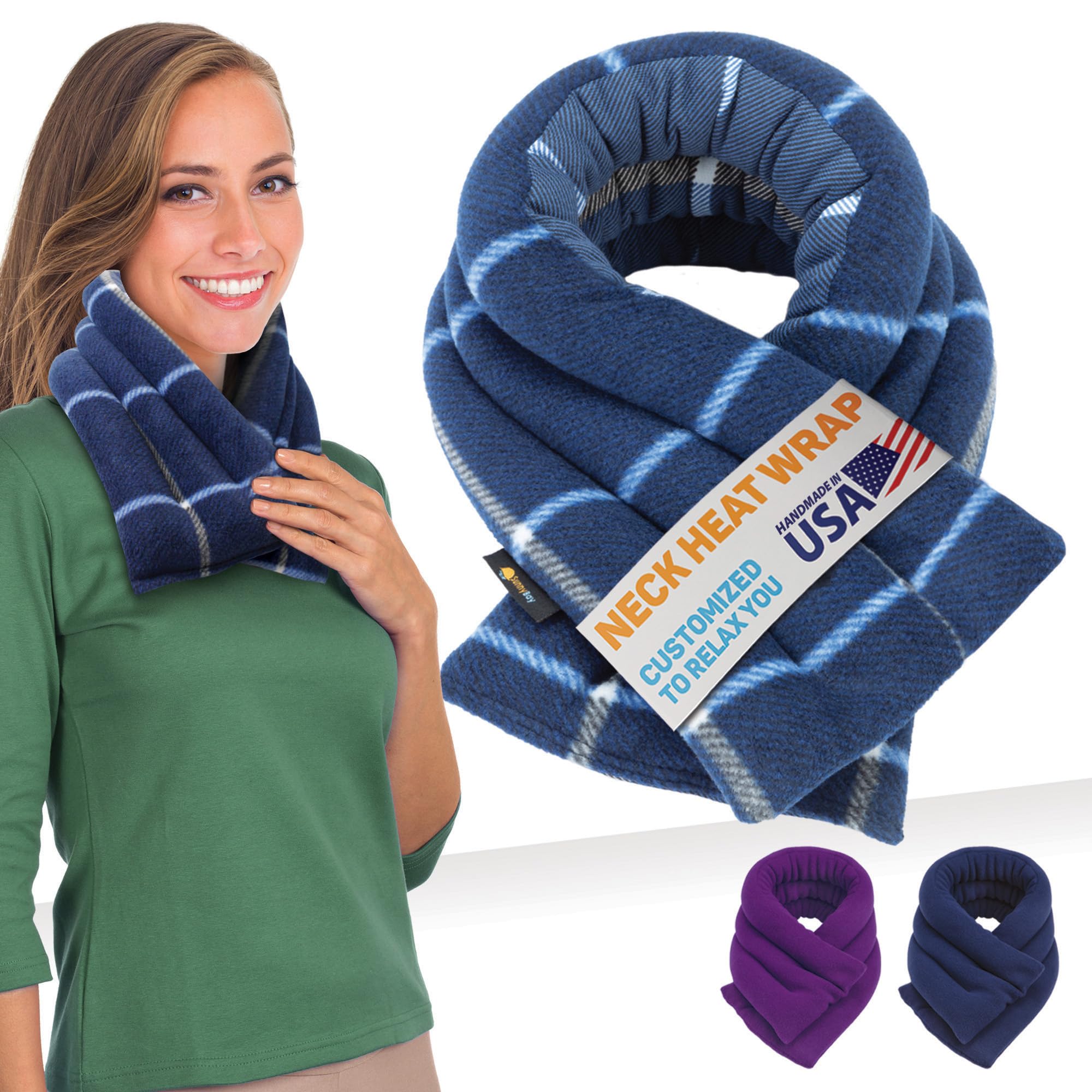 SunnyBay Microwave Heating Pad, Microwavable Heated Neck and Shoulder Wrap for Moist Hot or Cold Therapy, Lightly Weighted with Moldable Flaxseed, Cotton and Fleece Surface, 26x6 Inches, Ocean Blue