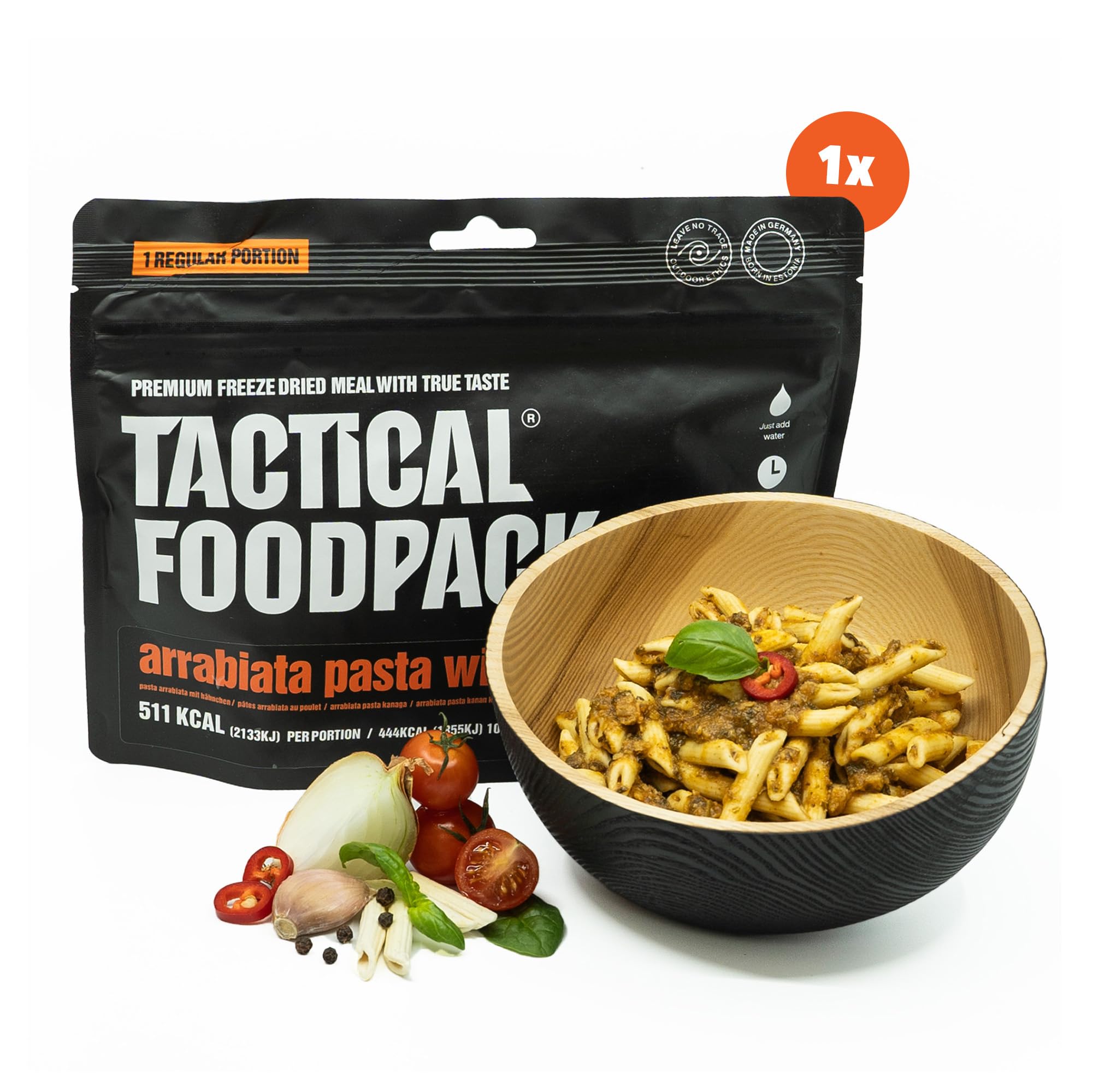 Tactical Foodpack 3er Set Mix – Fertiggerichte für Notfallrucksack & Outdoor – Gefriergetrocknetes Essen Camping Set – Nudeln mit Hähnchen, Pilzrisotto & Pasta mit Lachs und Weißwein