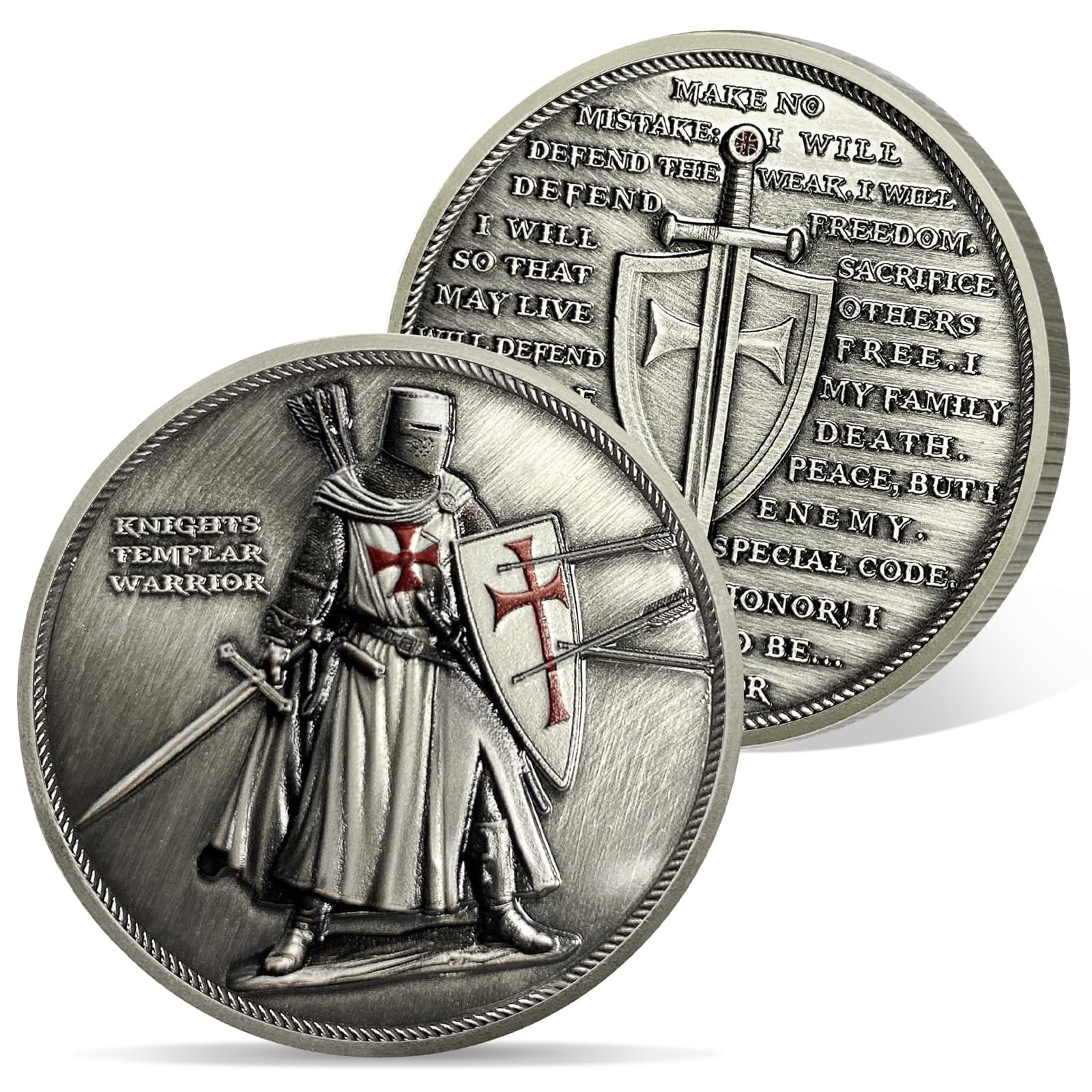 Jeton Templiers Chevalier Croix-Rouge – Pièce De Défi Collection Guerrier, Médaillon Symbole Christ, Cadeau Chrétien (40 Mm)