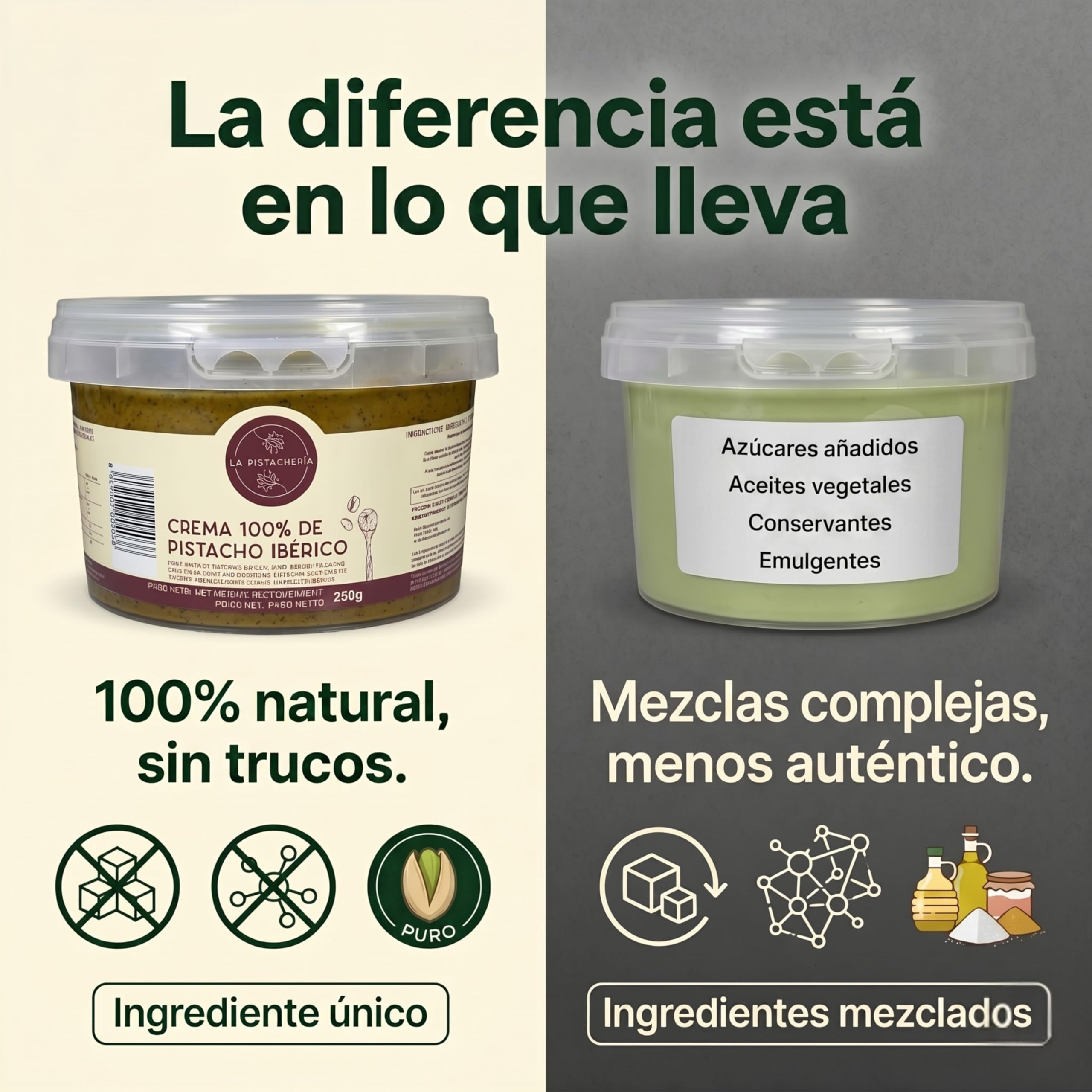 Crema 100% de Pistacho Ibérico – Pasta Pura de Pistacho Natural sin Azúcar ni Aditivos – Textura Cremosa para Postres, Repostería, Desayunos y Recetas Saladas - La Pistachería (250 gr)