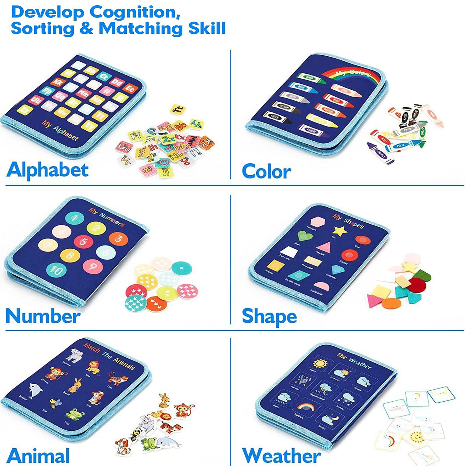 Busy Board Montessori Bambini, Pannello Sensoriale Libro attività di Feltro per Sviluppo Motricità Fine e Cognitivo, Quiet Book Viaggi, Giochi Educativi per Ragazzo Bambina#6