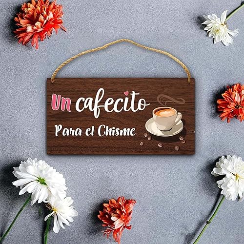 Miniatura 3 de Un Cafecito Para el Chisme - Letrero colgante de madera española para decoración para cocina, para amantes del café, estación de café, bar, 5 x 10