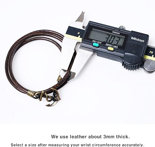 Vista 5 de JBANS Pulsera de cuero genuino hecha a mano para hombre, pulseras de cuero con gancho de anclaje de metal, joyería para hombre, tamaño M, se adapta
