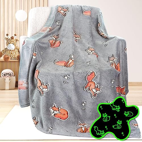 UOFON Regalos de zorro juguetes para niños y bebés, manta que brilla en la oscuridad, regalos de zorro para cumpleaños, Navidad, Halloween, día de