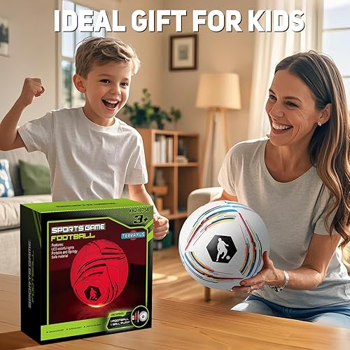Miniatura 8 de Balón de fútbol iluminado, que brilla en la oscuridad para niños, pelota brillante con 2 luces LED de color, juguetes deportivos al aire libre para
