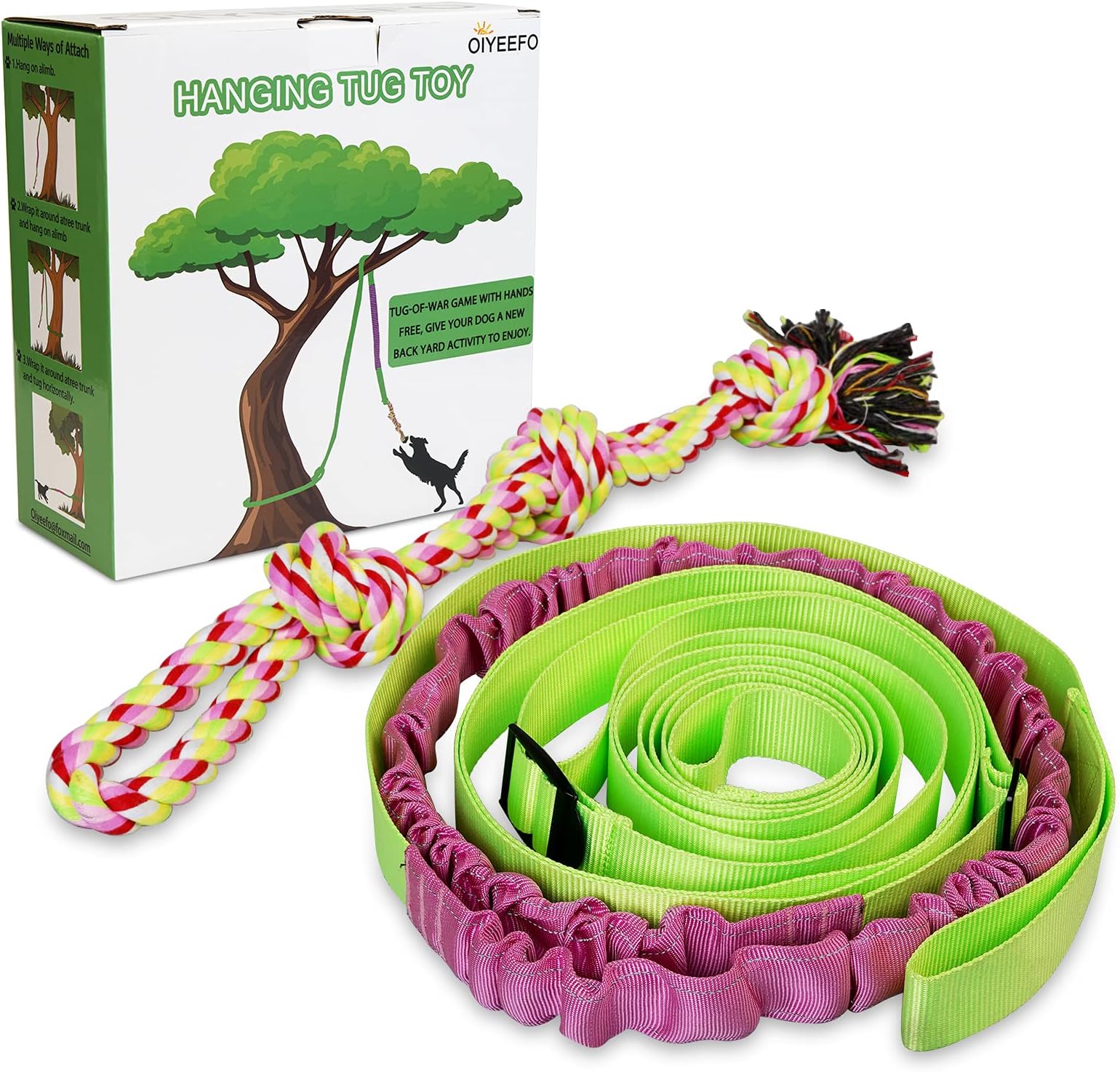 Outdoor Dog Bungee Toy, Interactive Hanging Dog Tree Tug Toy for Pitbull & Small to Large Dogs, Pull Tumbo Tugger with Rope Chew Toy, Suitable for Outside & Playground