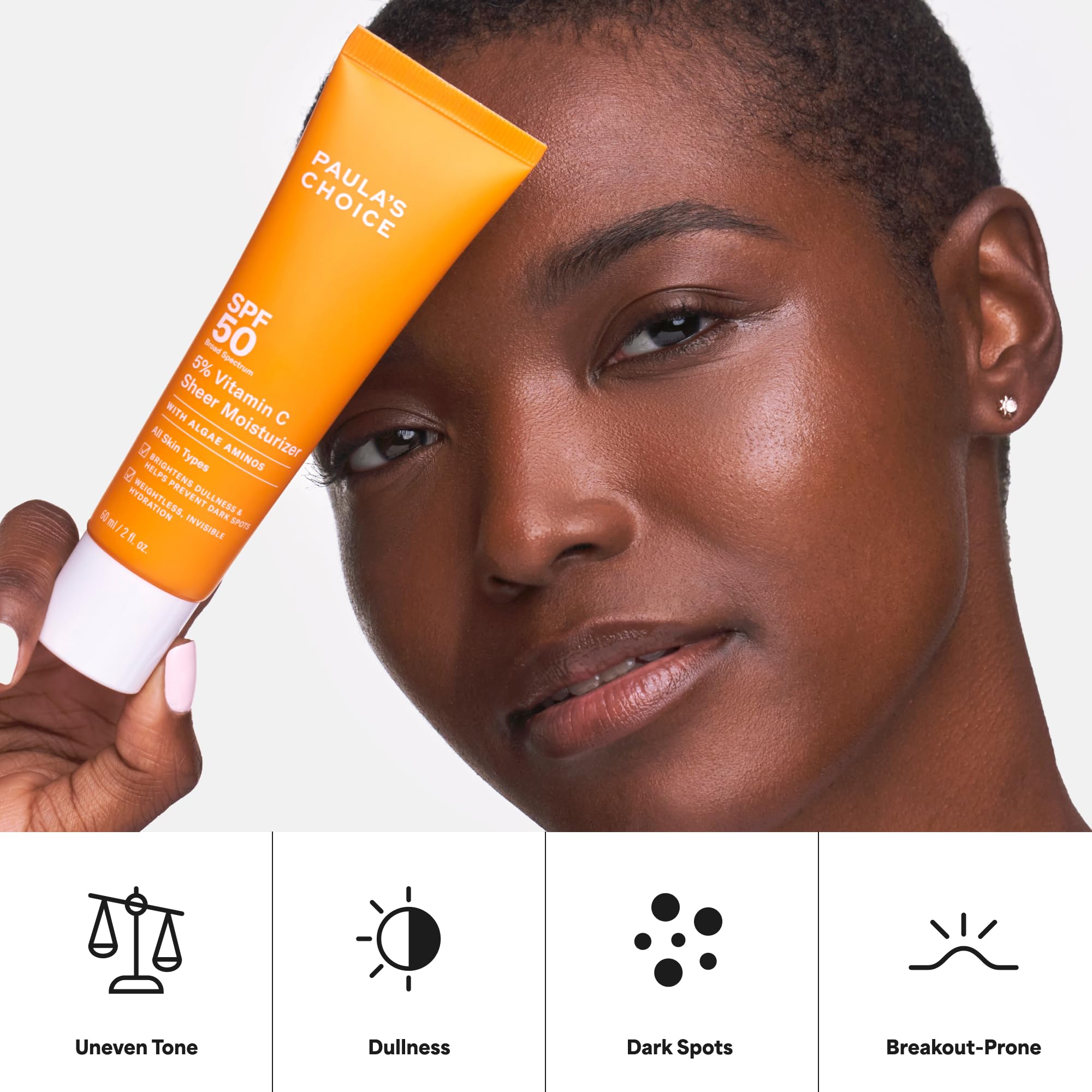 Paula's Choice 5% Vitamin C Sheer Sunscreen for Face, SPF 50 Face Sunscreen, Moisturizing, Lightweight Invisible, Prevents Dark Spots, No Cast, All Skin Types, UVA/UVB Protection, Fragrance-Free, 2oz